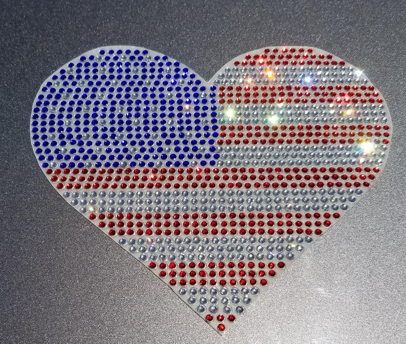 Rhinestone Car Decals - Patriotic Heart