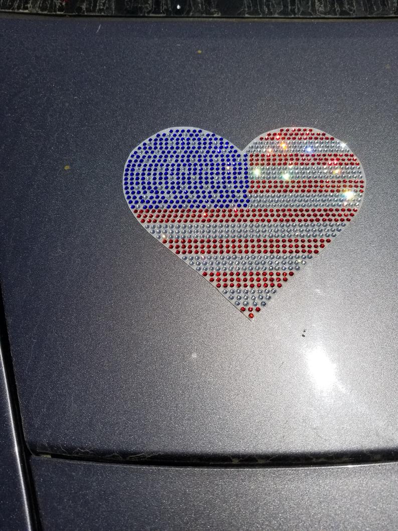 Rhinestone Car Decals - Patriotic Heart - Image 2