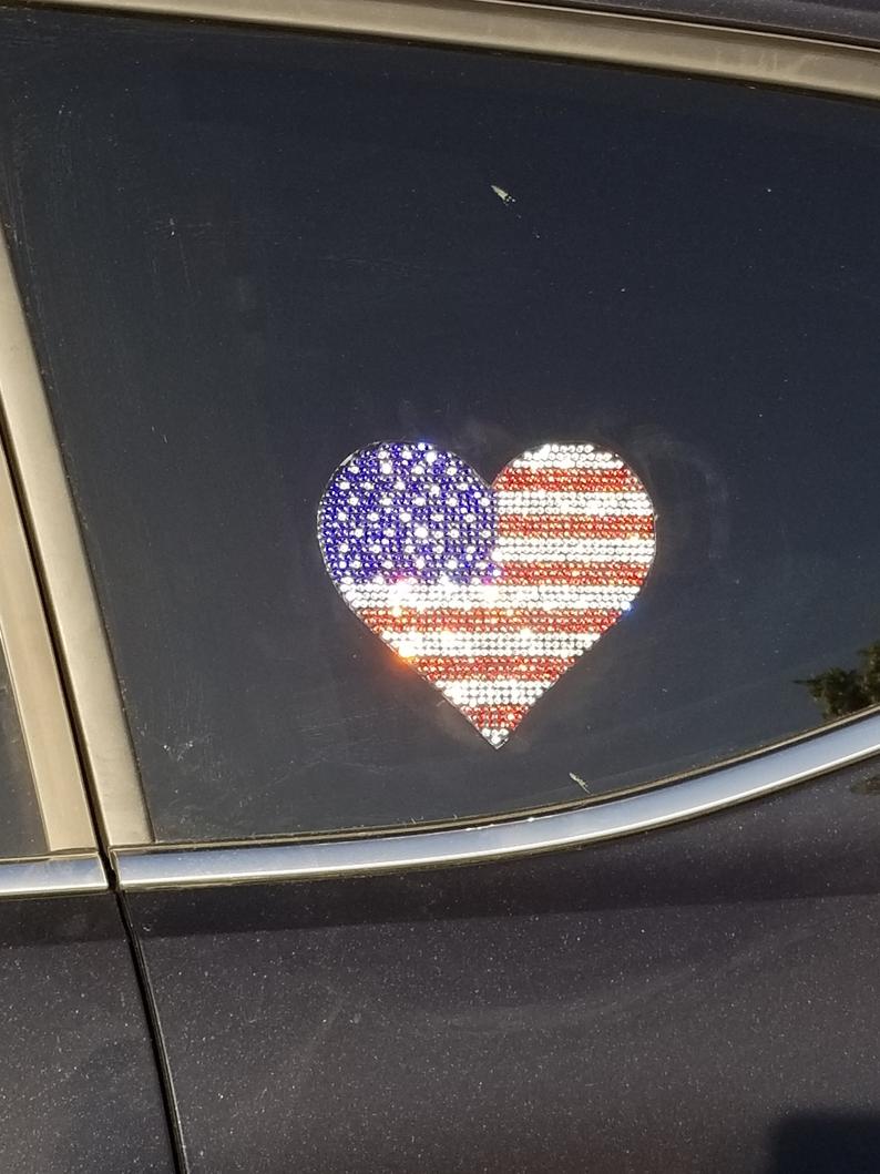 Rhinestone Car Decals - Patriotic Heart - Image 3